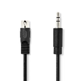 Nedis DIN-Audiokabel | DIN 5-Pins Male | 3,5 mm Male | Vernikkeld | 1.00 m | Rond | PVC | Zwart | Envelop