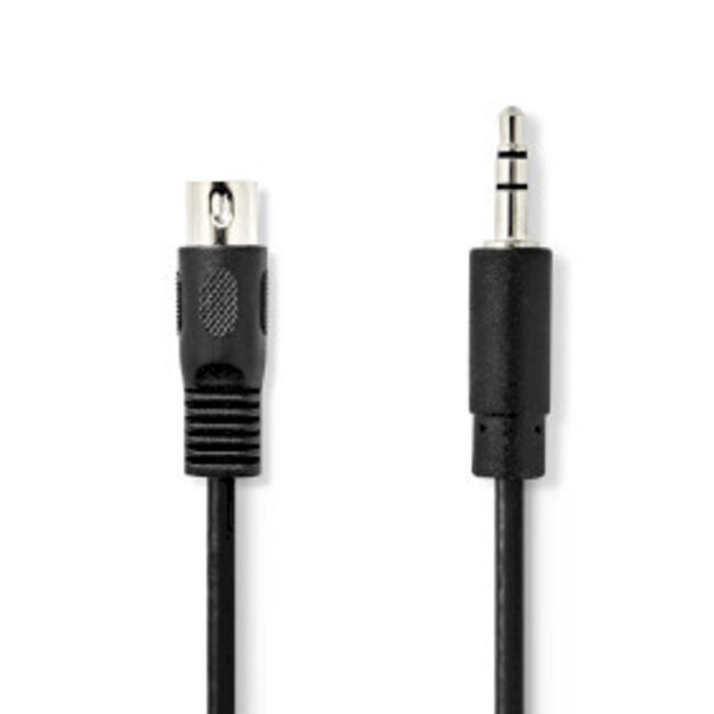 DIN-Audiokabel | DIN 5-Pins Male | 3,5 mm Male | Vernikkeld | 1.00 m | Rond | PVC | Zwart | Envelop