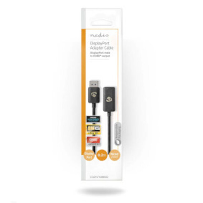 DisplayPort-Adapter | DisplayPort Male | HDMI™ Output | 8K@30Hz | Vernikkeld | Recht | 0.20 m | Rond | TPE | PVC | Zwart | Envelop