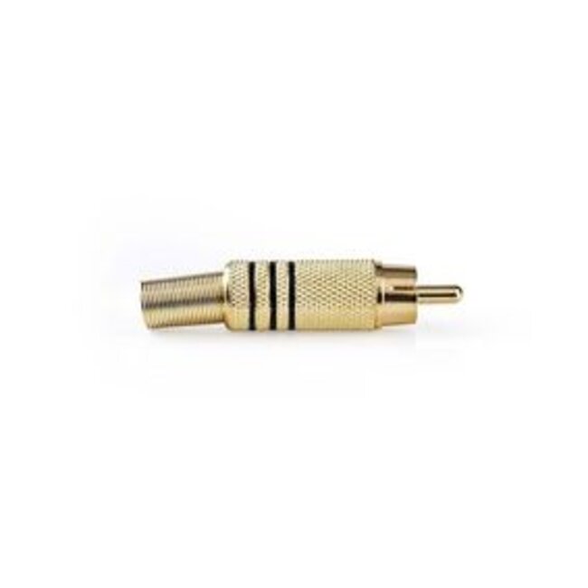 RCA-Connector | Recht | Male | Verguld | Soldeer | Diameter kabelinvoer: 7.0 mm | Metaal | Goud / Zwart | 10 Stuks | Polybag
