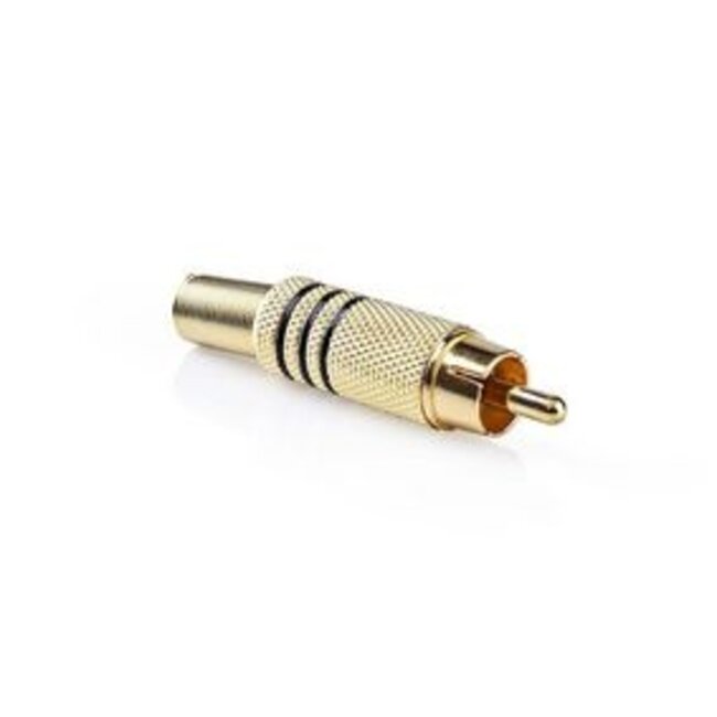 RCA-Connector | Recht | Male | Verguld | Soldeer | Diameter kabelinvoer: 7.0 mm | Metaal | Goud / Zwart | 10 Stuks | Polybag