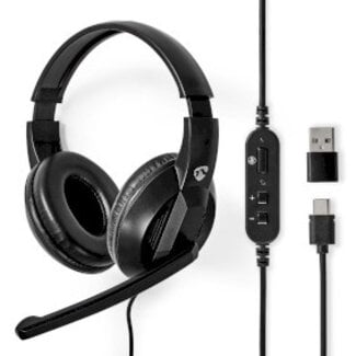 Nedis PC-Headset | Over-Ear | Stereo | USB Type-A / USB Type-C™ | Inklapbare Microfoon | Zwart