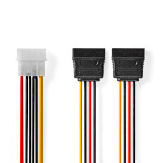 Nedis Interne Voedingskabel | Molex Male | 2x SATA 15-Pins Female | Verguld | 0.15 m | Rond | PVC | Multicolour | Doos