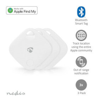 Nedis Keyfinder | Geschikt voor: Apple Find My App | Batterij Gevoed | 3x CR2032 | Incl. batterij(en) | Bluetooth®-versie: 5.1 | Batterijlevensduur tot: 1 Jaar | Wit | 3 Stuks