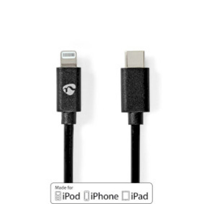 Lightning Kabel | USB 2.0 | Apple Lightning 8-Pins | USB-C™ Male | 480 Mbps | Vernikkeld | 2.00 m | Rond | PVC | Zwart | Envelop