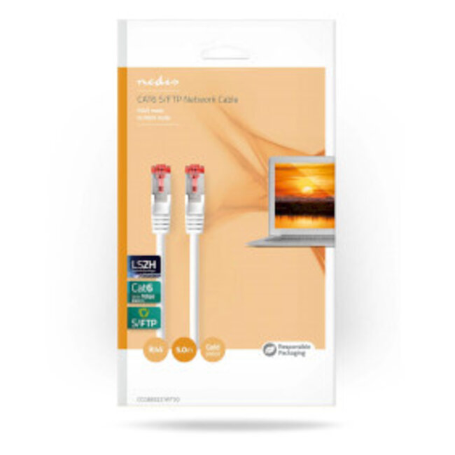 CAT6 Netwerkkabel | RJ45 Male | RJ45 Male | S/FTP | 5.00 m | Rond | LSZH / PVC | Wit | Blister