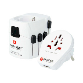Skross 1302539 driepolige wereldreisadapter met USB-poort