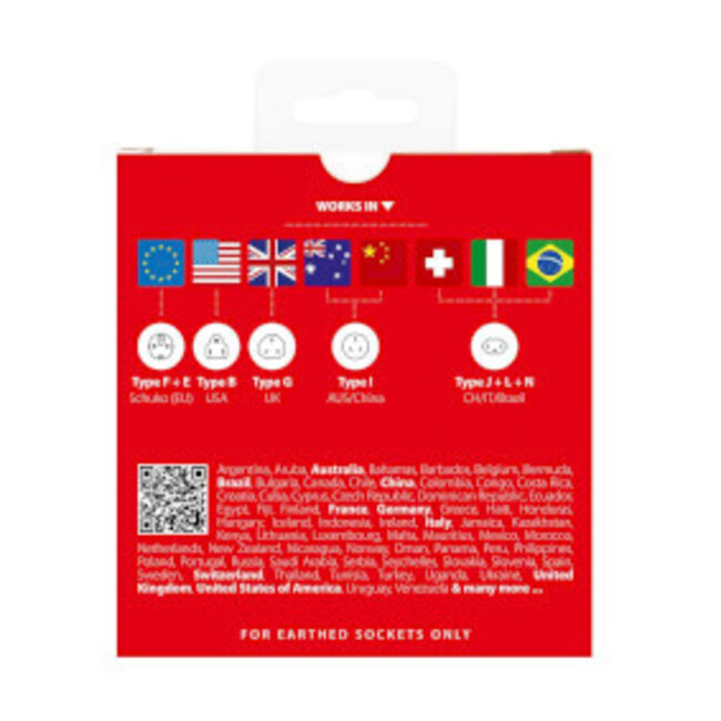 De krachtige 3-polige wereldreisadapter voor reizigers van over de hele wereld met USB-poort