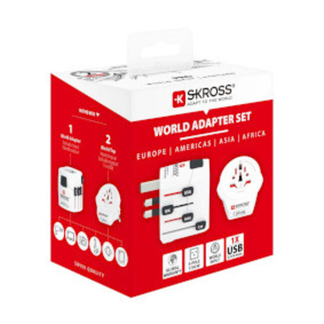 De krachtige 3-polige wereldreisadapter voor reizigers van over de hele wereld met USB-poort