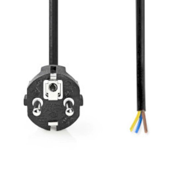 Stroomkabel | Type F (CEE 7/7) Male | Open | Recht | Recht | Vernikkeld | 3.00 m | Rond | PVC | Zwart | Label