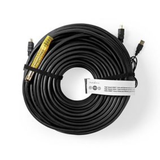 High Speed ​​HDMI™-Kabel met Ethernet | HDMI™ Connector | HDMI™ Connector | 4K@30Hz | 18 Gbps | 50.0 m | Rond | PVC | Zwart | Label