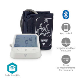 Nedis SmartLife Bloeddrukmeter - Arm - Bluetooth® - LCD-Scherm - 22 - 42 cm - Aanduiding van stil houden / Detectie van onregelmatige hartslag / Detectie voor het dragen van armban