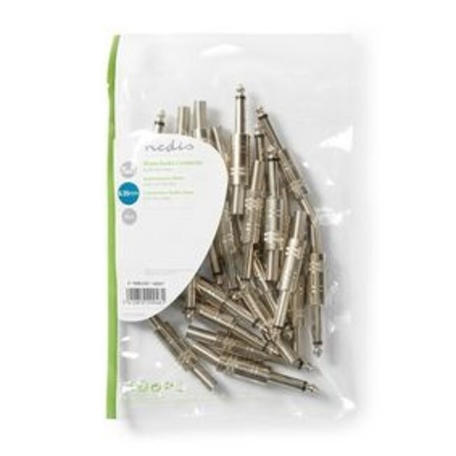 6,35 mm Audioconnector | Recht | Male | Vernikkeld | Soldeer | Diameter kabelinvoer: 6.8 mm | Metaal | Metaal | Polybag | 25 Stuks