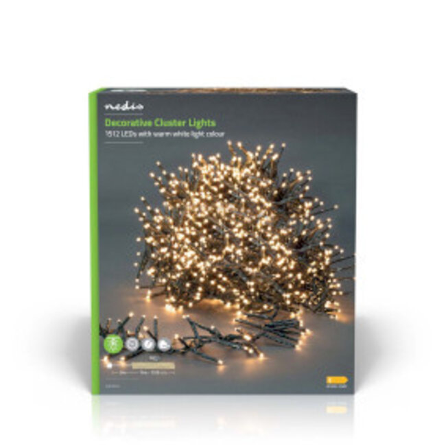 Kerstverlichting | Cluster | 1512 LED's | Warm Wit | 11.00 m | Licht effecten: 7 | Binnen & Buiten | Netvoeding