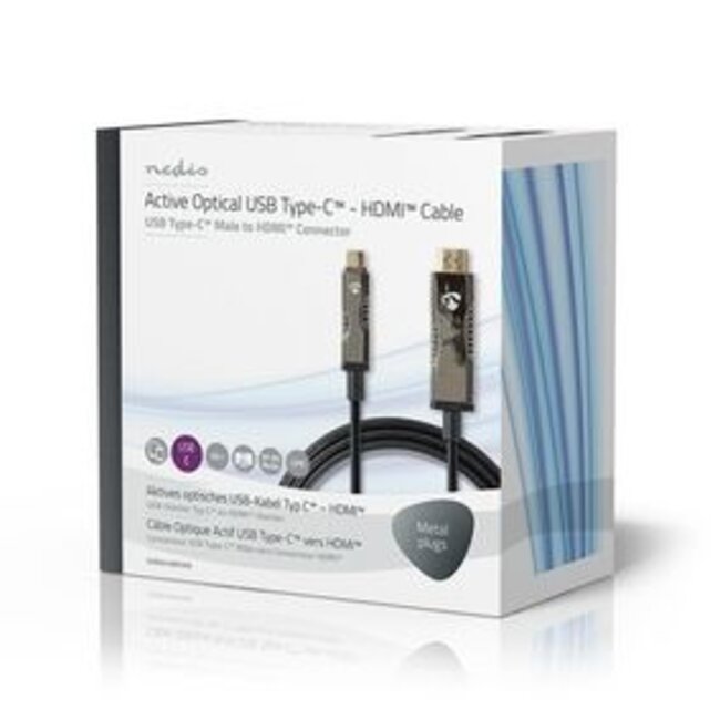 Actieve Optische USB-Kabel | USB-C™ Male | HDMI™ Connector | 18 Gbps | 30.0 m | Rond | PVC | Zwart | Gift Box