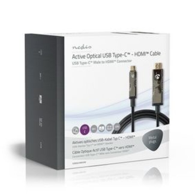 Actieve Optische USB-Kabel | USB-C™ Male | HDMI™ Connector | 18 Gbps | 30.0 m | Rond | PVC | Zwart | Gift Box