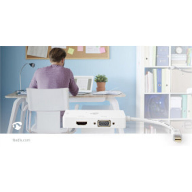 DisplayPort-Adapter | Mini-DisplayPort Male | DVI-D 24+1-Pins Female / HDMI™ Female / VGA Female 15p | 4K@60Hz | Vernikkeld | Schakelbaar | 0.20 m | Rond | ABS | ABS | Wit | Doos