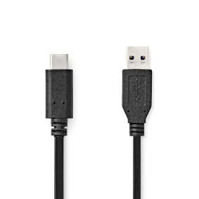 Nedis USB-Kabel - USB 3.2 Gen 2 - USB-A Male - USB-C Male - 60 W - 10 Gbps - Vernikkeld - 1.00 m - Rond - PVC - Zwart - Label
