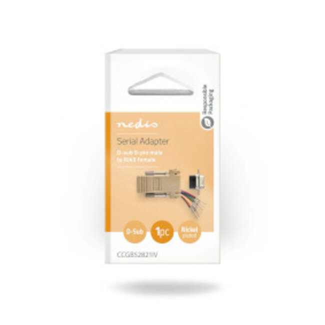 Seriële Adapter | Adapter | D-SUB 9-Pins Male | RJ45 Female | Vernikkeld | Ivoor | Doos