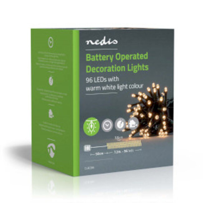 Kerstverlichting | Koord | 96 LED's | Warm Wit | 7.20 m | Licht effecten: 7 | Binnen & Buiten | Batterij Gevoed