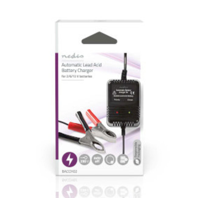 Loodzuuracculader | 2.3 / 6.9 / 13.8 V DC | 0.6 A | Druppelladen | Type C (CEE 7/16) | Accuklemmen | Batterijtype: AGM / Gel / Loodzwavel / SLA / VRLA | Zwart