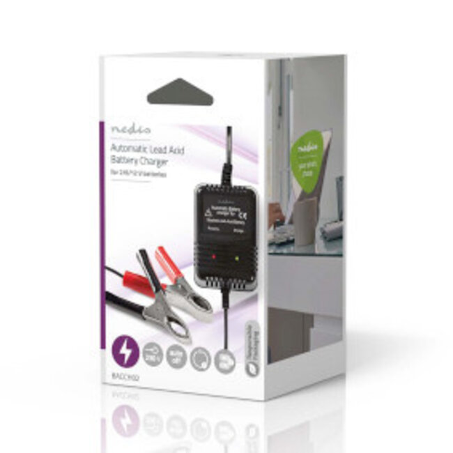 Loodzuuracculader | 2.3 / 6.9 / 13.8 V DC | 0.6 A | Druppelladen | Type C (CEE 7/16) | Accuklemmen | Batterijtype: AGM / Gel / Loodzwavel / SLA / VRLA | Zwart