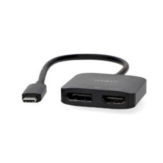 Nedis USB-C™ Adapter | USB 3.2 Gen 1 | USB-C™ Male | DisplayPort Female / HDMI™ Output | 8K@30Hz | 0.20 m | Rond | Vernikkeld | Zwart | Doos