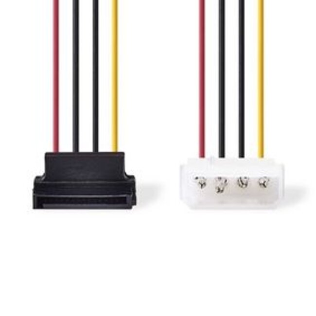 Interne Voedingskabel | Molex Male | SATA 15-Pins Female | Verguld | 0.15 m | Rond | PVC | Multicolour | Envelop