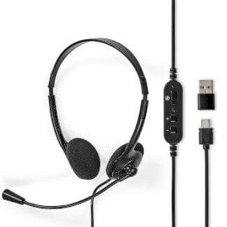 Nedis PC-Headset | On-Ear | Stereo | USB Type-A / USB Type-C™ | Inklapbare Microfoon | Zwart