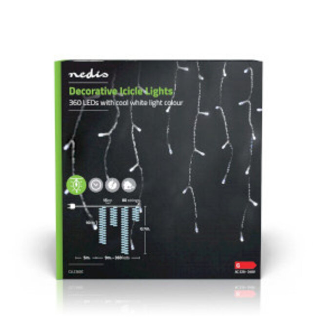 Decoratieve IJspegel Verlichting | 360 LED's | Koel Wit | 9.00 m | Licht effecten: 7 | Netvoeding