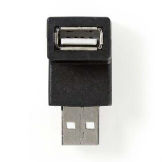 Nedis USB-A Adapter | USB 2.0 | USB-A Male | USB-A Female | 480 Mbps | Rond | Vernikkeld | PVC | Zwart | Doos