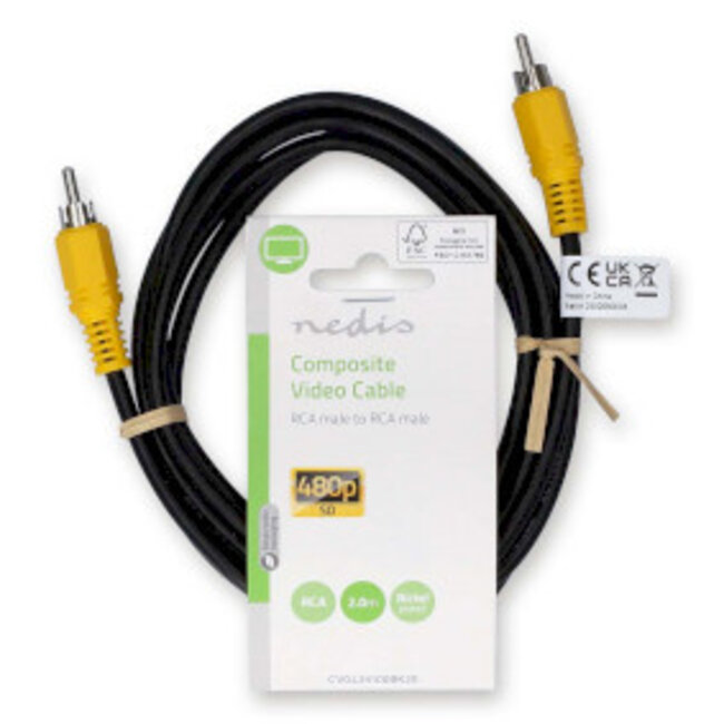 Composiet Videokabel | RCA Male | RCA Male | Vernikkeld | 480p | 2.00 m | Rond | PVC | Zwart | Label