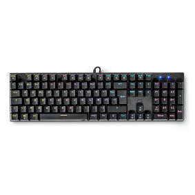 Nedis GKBDM110BKFR. Toetsenbord formaat: Volledige grootte (100%), Aansluiting: USB, Toetsenbord toetsschakelaar: Mechanische keyswitch, Toetsenbordindeling: AZERTY, Aantal toetsen