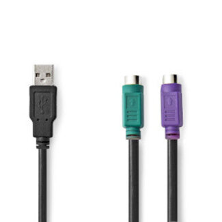 Nedis 2-in-1-Kabel | USB 2.0 | USB-A Male | 2x PS/2 Female | 480 Mbps | 0.30 m | Vernikkeld | Rond | PVC | Zwart | Doos