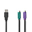 2-in-1-Kabel | USB 2.0 | USB-A Male | 2x PS/2 Female | 480 Mbps | 0.30 m | Vernikkeld | Rond | PVC | Zwart | Doos