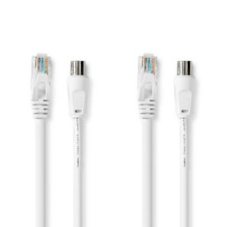 Nedis Coax- en CAT6-Combikabel | IEC (Coax) Male / RJ45 Male | IEC (Coax) Female / RJ45 Male | Vernikkeld | RG58 | 75 Ohm | Dubbel Afgeschermd | 3.00 m | Rond | PVC | Wit | Doos