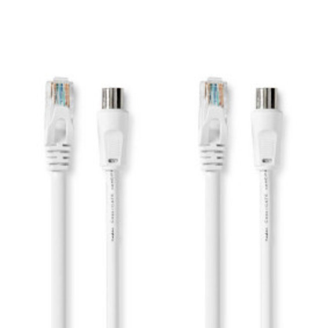 Coax- en CAT6-Combikabel | IEC (Coax) Male / RJ45 Male | IEC (Coax) Female / RJ45 Male | Vernikkeld | RG58 | 75 Ohm | Dubbel Afgeschermd | 3.00 m | Rond | PVC | Wit | Doos