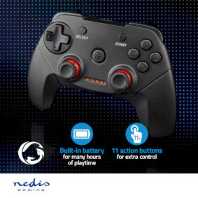 Gamepad | Draadloos | Batterij Gevoed | PC | Aantal knoppen: 11 | Kabellengte: 1.00 m | Zwart