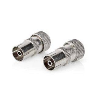 Nedis IEC (Coax) Connector | Recht | Female | Vernikkeld | 75 Ohm | Schroef | Diameter kabelinvoer: 7.0 mm | Metaal | Zilver | 2 Stuks | Envelop