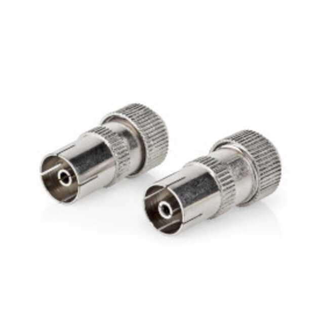 IEC (Coax) Connector | Recht | Female | Vernikkeld | 75 Ohm | Schroef | Diameter kabelinvoer: 7.0 mm | Metaal | Zilver | 2 Stuks | Envelop