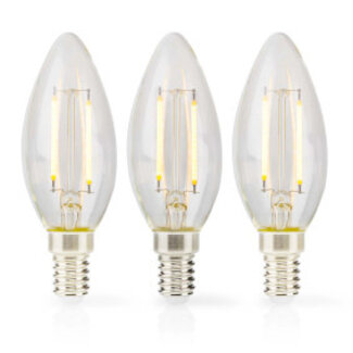 Nedis LED-Filamentlamp E14 | Kaars | 4.5 W | 470 lm | 2700 K | Dimbaar | Warm Wit | Retrostijl | 3 Stuks | Doorzichtig