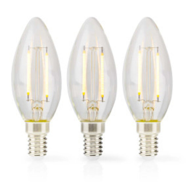 LED-Filamentlamp E14 | Kaars | 4.5 W | 470 lm | 2700 K | Dimbaar | Warm Wit | Retrostijl | 3 Stuks | Doorzichtig