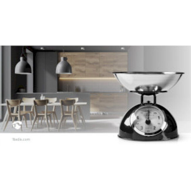 Keukenweegschaal | Analoog | Roestvrij Staal | Verwijderbare Kom | Zwart