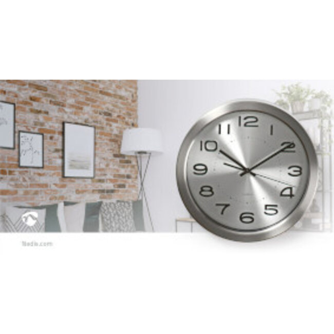 Wandklok | Diameter: 300 mm | Roestvrij Staal | Zilver