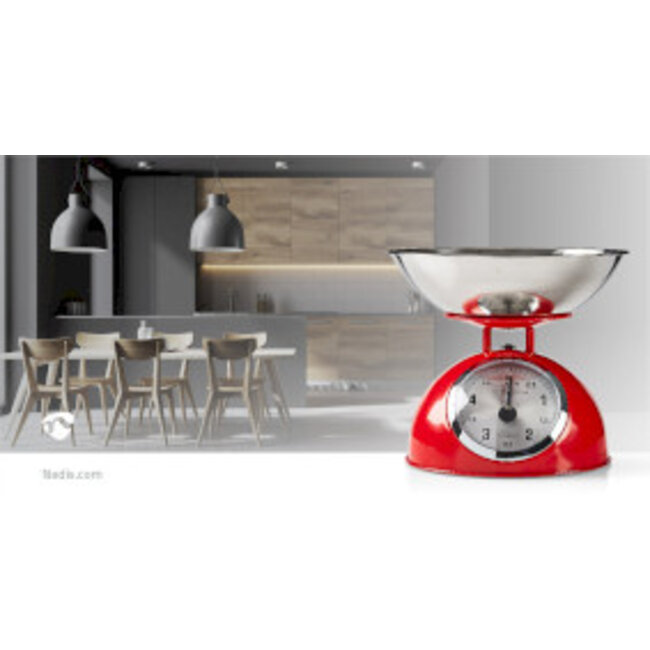 Keukenweegschaal | Analoog | Roestvrij Staal | Verwijderbare Kom | Rood