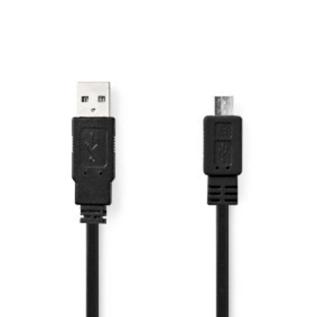 USB-Kabel | USB 2.0 | USB-A Male | USB Micro-B Male | 480 Mbps | Vernikkeld | 1.00 m | Plat | PVC | Zwart | Envelop