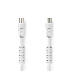 Nedis Coaxkabel - IEC (Coax) Male - IEC (Coax) Female - Vernikkeld - 120 dB - 75 Ohm - Viervoudig Afgeschermd - 5.00 m - Rond - PVC - Wit - Label