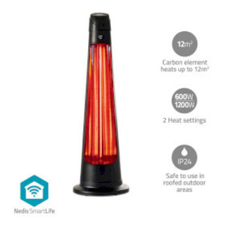Nedis SmartLife Patio Verwarmer | Wi-Fi | 1200 W | 2 Warmte Standen | Zwenkfunctie | Omvalpreventie | IP24 | Zwart