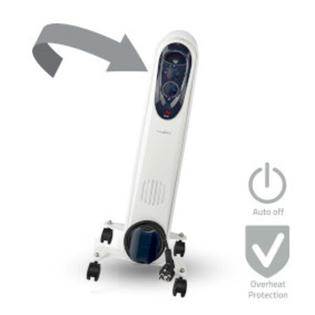 Mobiele Olieradiator | 800 / 1200 / 2000 W | 9 Vinnen | Instelbare thermostaat | 3 Warmte Standen | Omvalpreventie | Wit