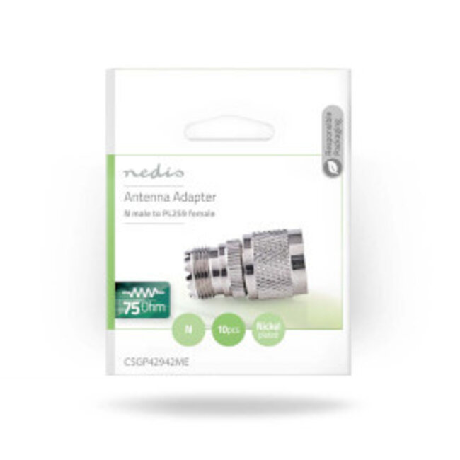 Satelliet- en Antenne-Adapter | N-Male | PL259 Female | Vernikkeld | 75 Ohm | Recht | Metaal | Zilver | 10 Stuks | Envelop